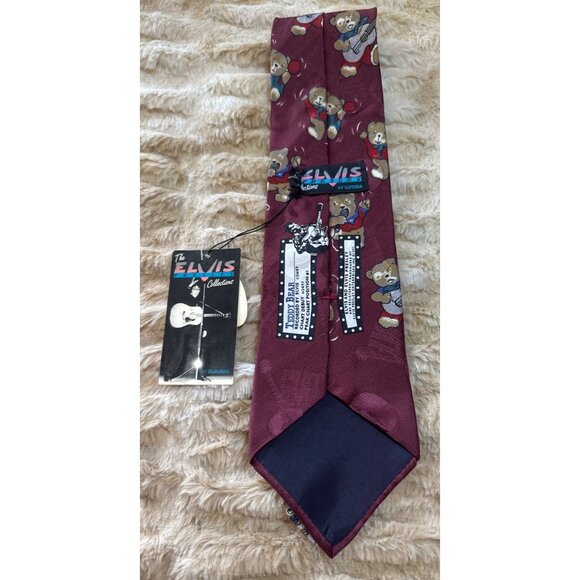 Vintage (1990) Elvis Presley Collection Teddy Bear‎ Tie Burgundy, NWT, 100% Silk - Picture 2 of 4
